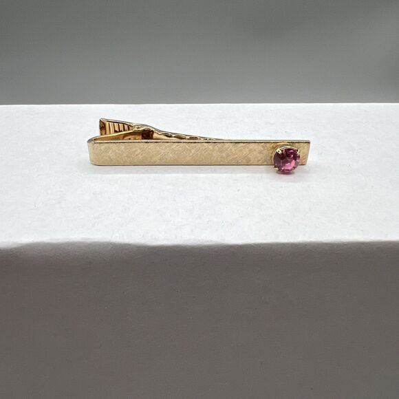 Vintage Standard Tie Clip Tie Bar Clasp Gold Tone NOS 50s-70s L#0266 W/ Stone - Picture 1 of 4